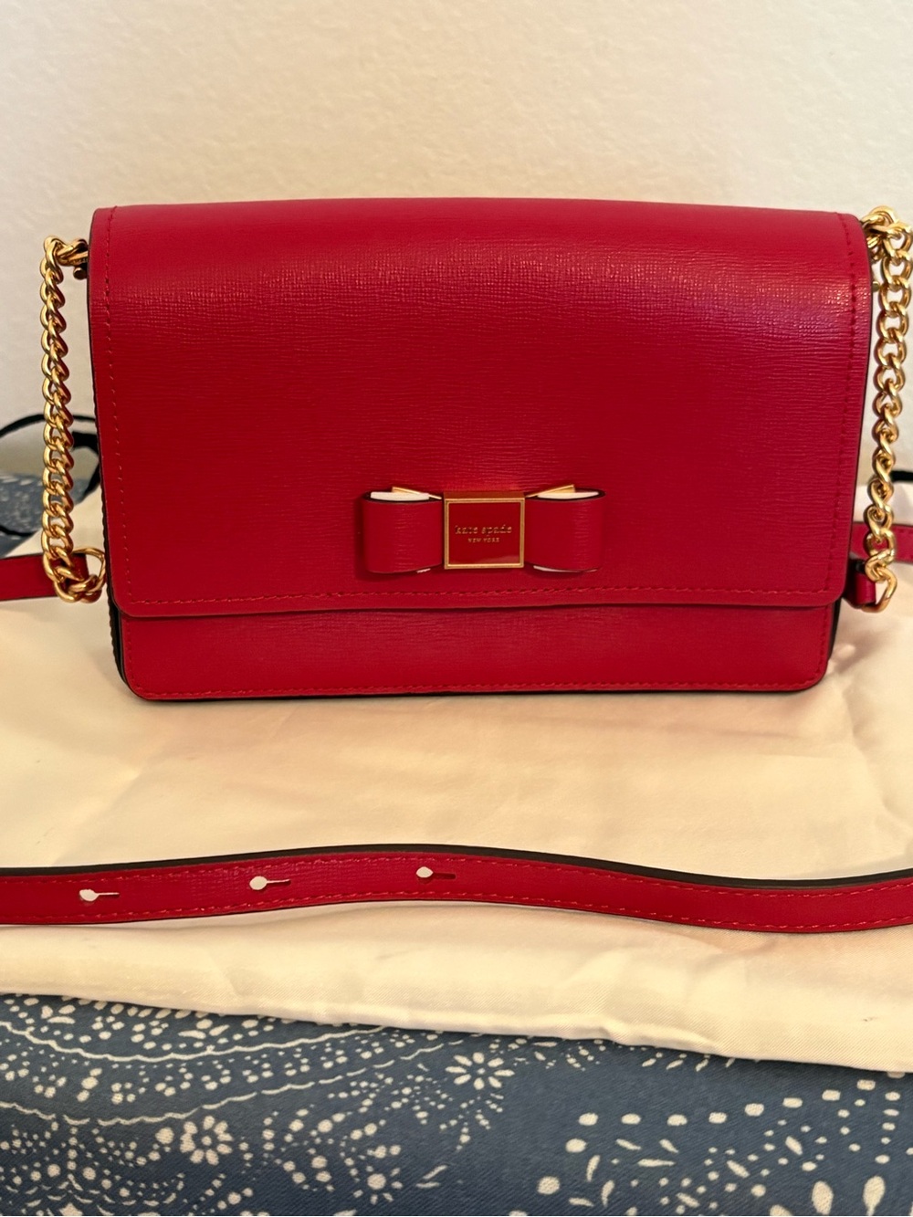 kate spade Red Leather Crossbody with Gold Chain and Bow